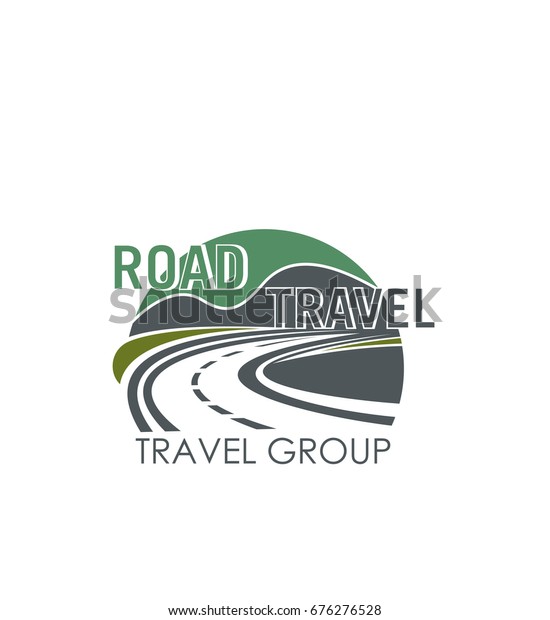 Road travel\
company or tourist group icon template. Vector symbol of highway or\
roadway path and traffic lanes in nature landscape for road trip or\
journey transportation\
route