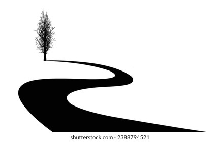 road and tree logo design, winding road icon and landscape sign,  vector symbol in flat style isolated on white background and copy space for your text