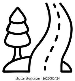 Road and Tree Trail Road Vector Icon Design