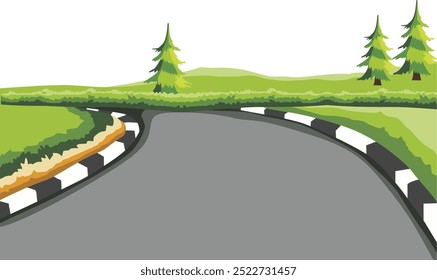 A road with trees and a road with a drawing of a road with trees and grass