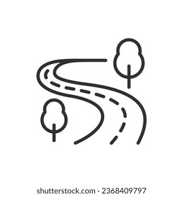 Road with trees, linear icon. Line with editable stroke