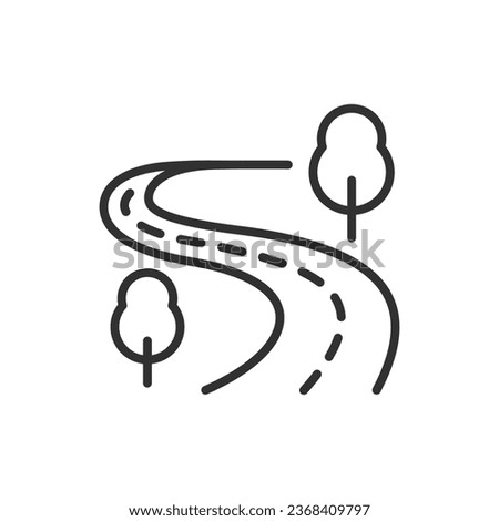 Road with trees, linear icon. Line with editable stroke