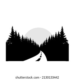 El camino con árboles en el costado conduce al vector forest.iconos.