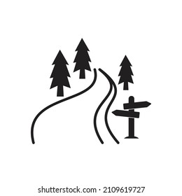 Carretera, árboles y señalización. ilustración vectorial