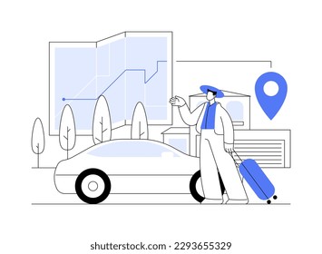 Road trip abstract concept vector illustration. Traveling by car, road trip planning platform, rental service, gps navigation, attractions en-route, driving abroad, budgeting abstract metaphor.