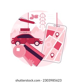 Road trip abstract concept vector illustration. Traveling by car, road trip planning platform, rental service, gps navigation, attractions en-route, driving abroad, budgeting abstract metaphor.