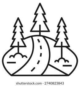  road trip adventure scene trees outline icon  vector on white background 