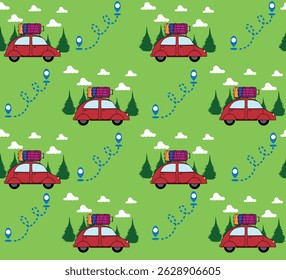 Road Trip Adventure Seamless Pattern Illustration