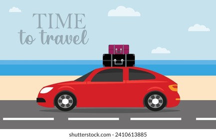 Viaje por carretera al afiche de la playa 