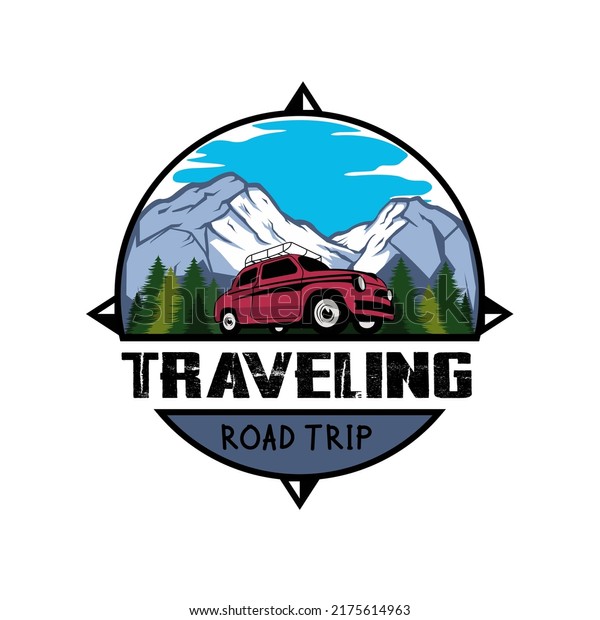 Road trip with beautiful landscape vector. Travel\
road car view. mountains horizon. vector car illustration in flat\
design