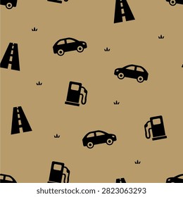 road trip black seamless pattern background
