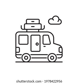 road trip bus vector outline icon style illustration. EPS 10 file