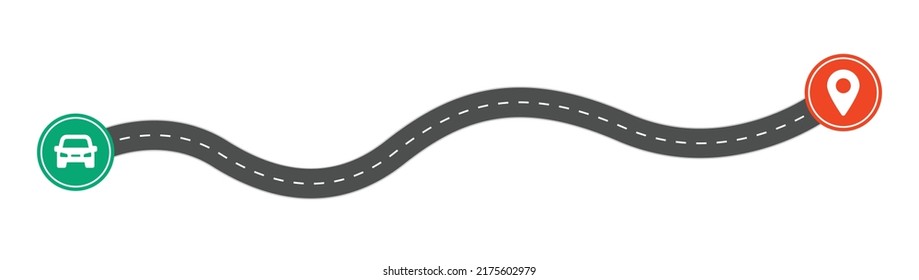 Road trip by car to destination. Journey route concept vector illustration.