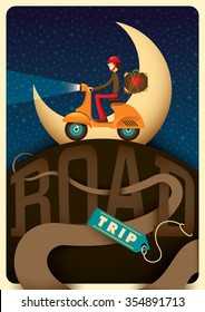 Road trip by night. Vector illustration.