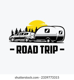 Road trip car caravan vector art isolated in white background