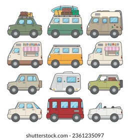 Ilustración de coches de viaje en carretera.