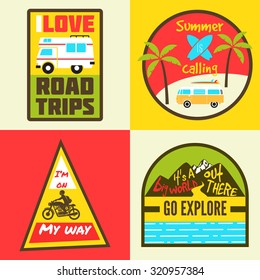 road trip colorful badges, travel