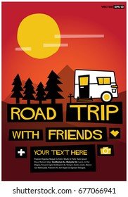 Road Trip With Friends Poster in Retro Style