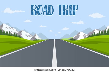 road trip. highway drive with beautiful landscape. Travel road car view. highway with panoramic views. vector illustration in flat design