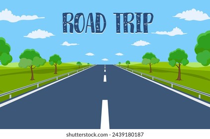 road trip. highway drive with beautiful landscape. Travel road car view. highway with panoramic views. vector illustration in flat design