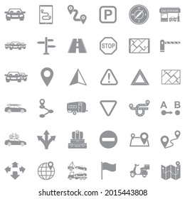 Iconos de viaje por carretera. Diseño plano gris. Ilustración vectorial.
