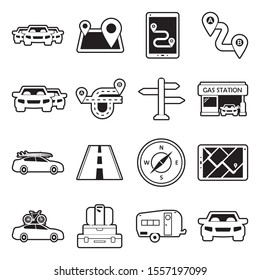 Road Trip Icons. Line With Fill Design. Vector Illustration.