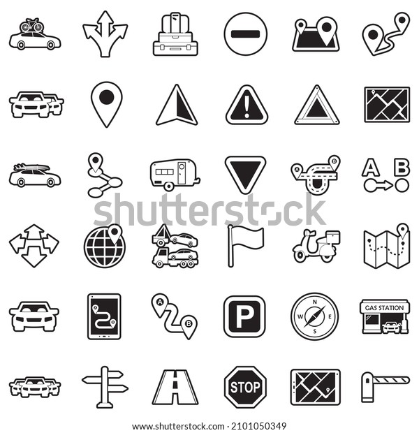 Road Trip Icons. Line With Fill Design.
Vector Illustration.