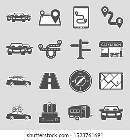 Road Trip Icons. Sticker Design. Vector Illustration.