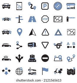 Road Trip Icons. Two Tone Flat Design. Vector Illustration.