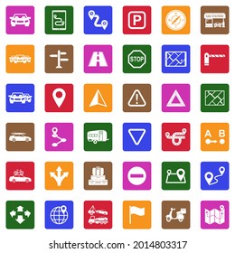 Road Trip Icons. White Flat Collection In Square. Vector Illustration.