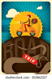 Roadtrip-Illustration mit Comic-Typ. Vektorgrafik.