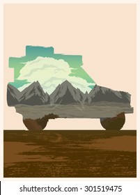 Road trip illustration with double exposure effect.