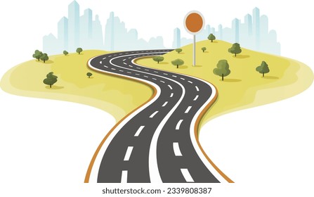 Viaje por carretera infinito, Viaje paisajístico, Recorrido por la ruta, información de ubicación. Ilustración del vector