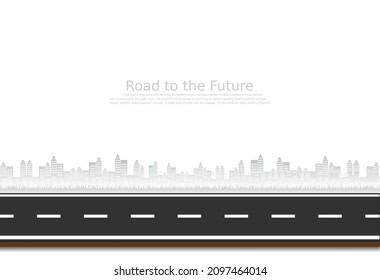 Road trip journey to the future. Asphalt street isolated on white background. Path mean successful business planning Suitable for advertising and presentstation.  Vector flat style cartoon roads.