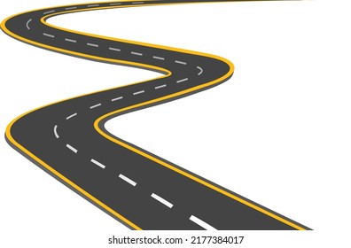 Road trip journey to the future. Asphalt street isolated on white background. Path mean successful business planning Suitable for advertising and presentstation.  Vector flat style cartoon roads.