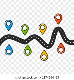 Road trip and journey route. Road vector map
