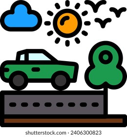 Road trip Line Filled Vector Icon Design