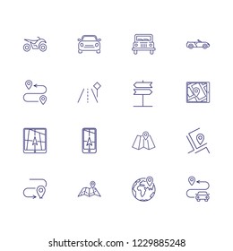 Road trip line icon set. Vehicle, route, itinerary. Navigation concept. Can be used for topics like map location, travel, address