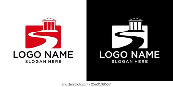 Road trip logo design. Road logo with pin location design, graphic symbol, vector icon.