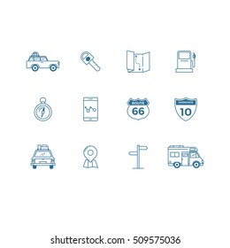 Road Trip Outline Icon Set