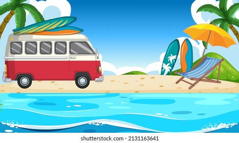 Road trip summer vacation on the beach illustration