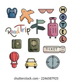 Road trip travel cartoon style collection isolated on white background