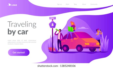 Road trip, road traveling journey, traveling by car concept. Website interface UI template. Landing web page with infographic concept creative hero header image.