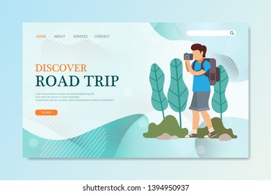 Road trip, road traveling journey, traveling concept. Website interface UI template. Landing web page with infographic concept creative hero header image