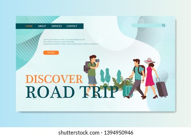 Road trip, road traveling journey, traveling concept. Website interface UI template. Landing web page with infographic concept creative hero header image