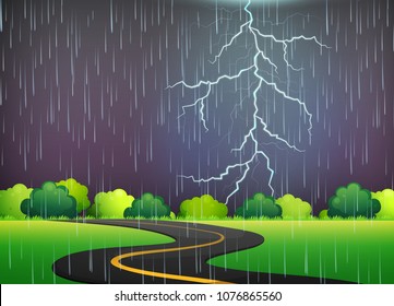 Road Trip Under Thunderstorm Night illustration