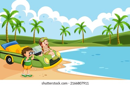 Road trip vacation at the beach illustration