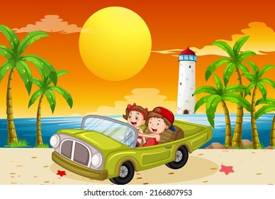 Road trip vacation at the beach illustration