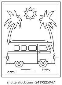 Road trip vector in colour page