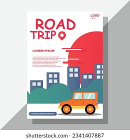 road trip vector flyer design revolve around a road trip theme, capturing the excitement and adventure of a journey on the open road.